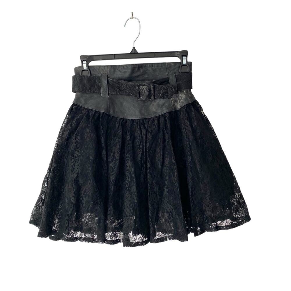 Chia Vintage Lace and Distressed Black Leather High waisted skirt size 6
